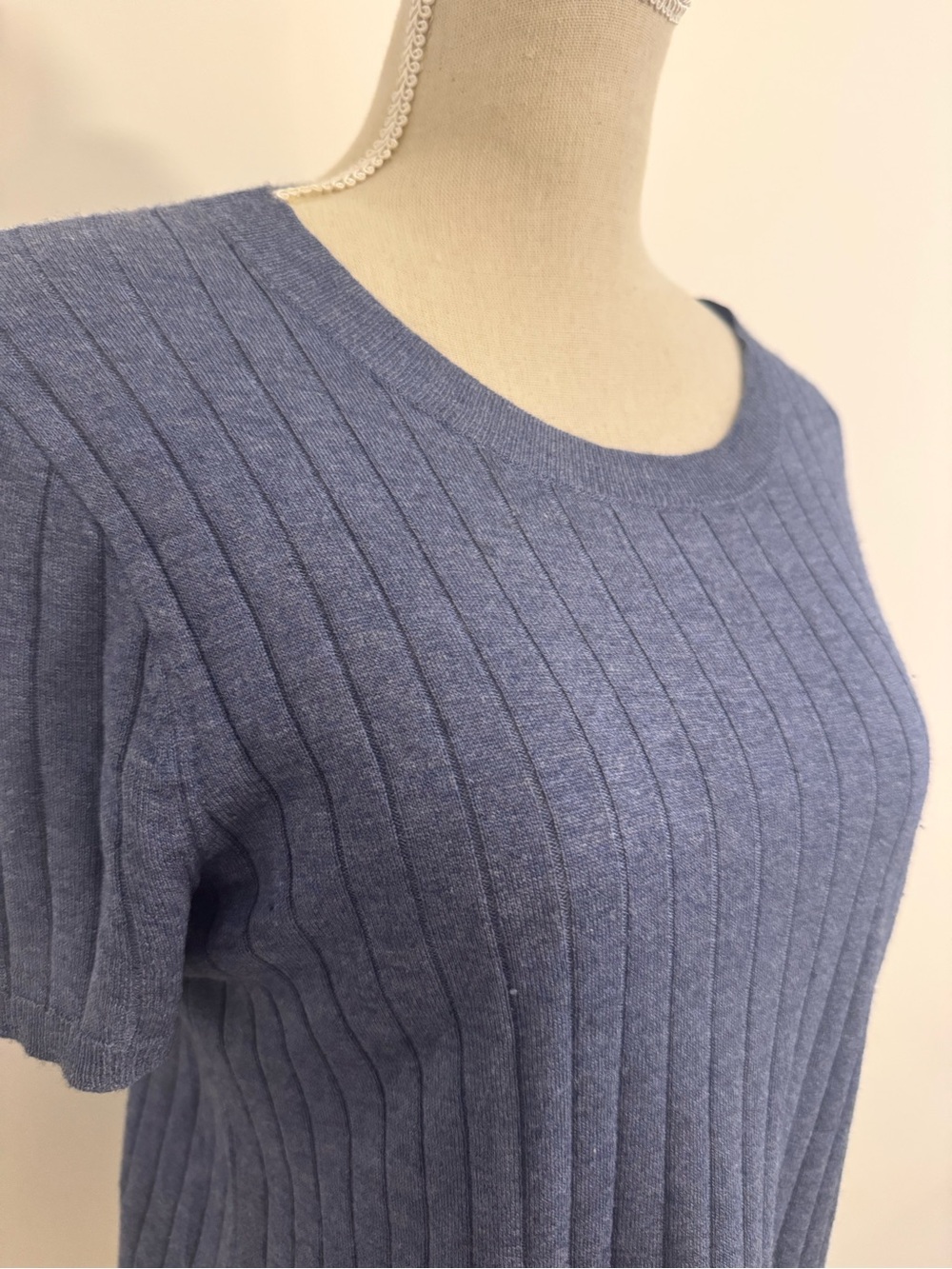 J. Crew Blue Silk Cashmere Short Sleeve Lightweight Ribbed Sweater Top Size M